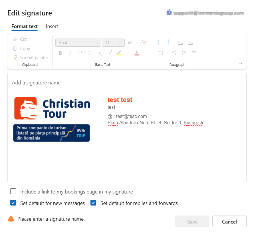 Fereastra Edit signature cu cele două căsuțe bifate